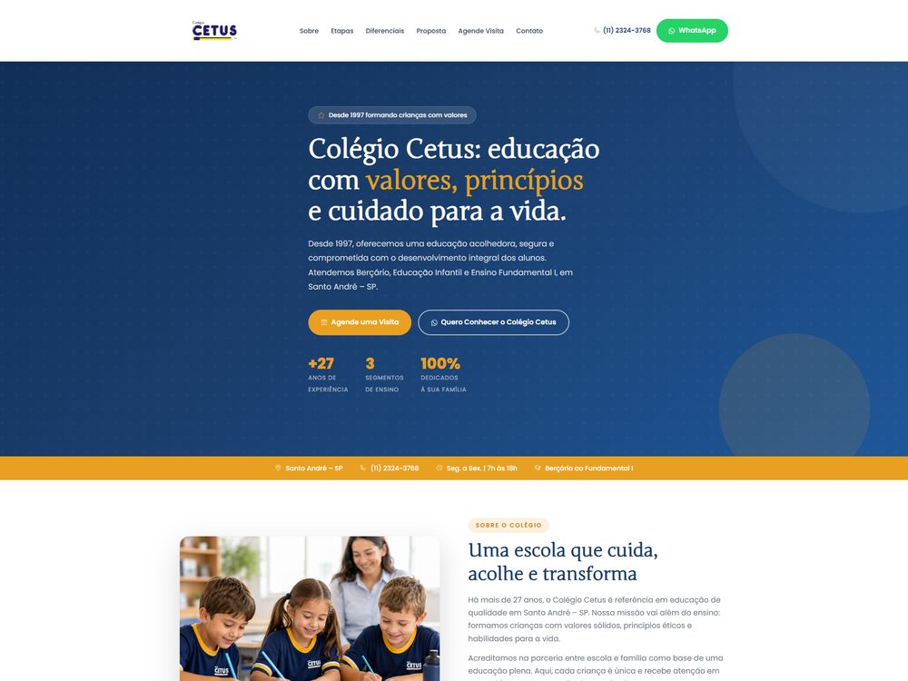 Captura de tela do site do Colégio Cetus