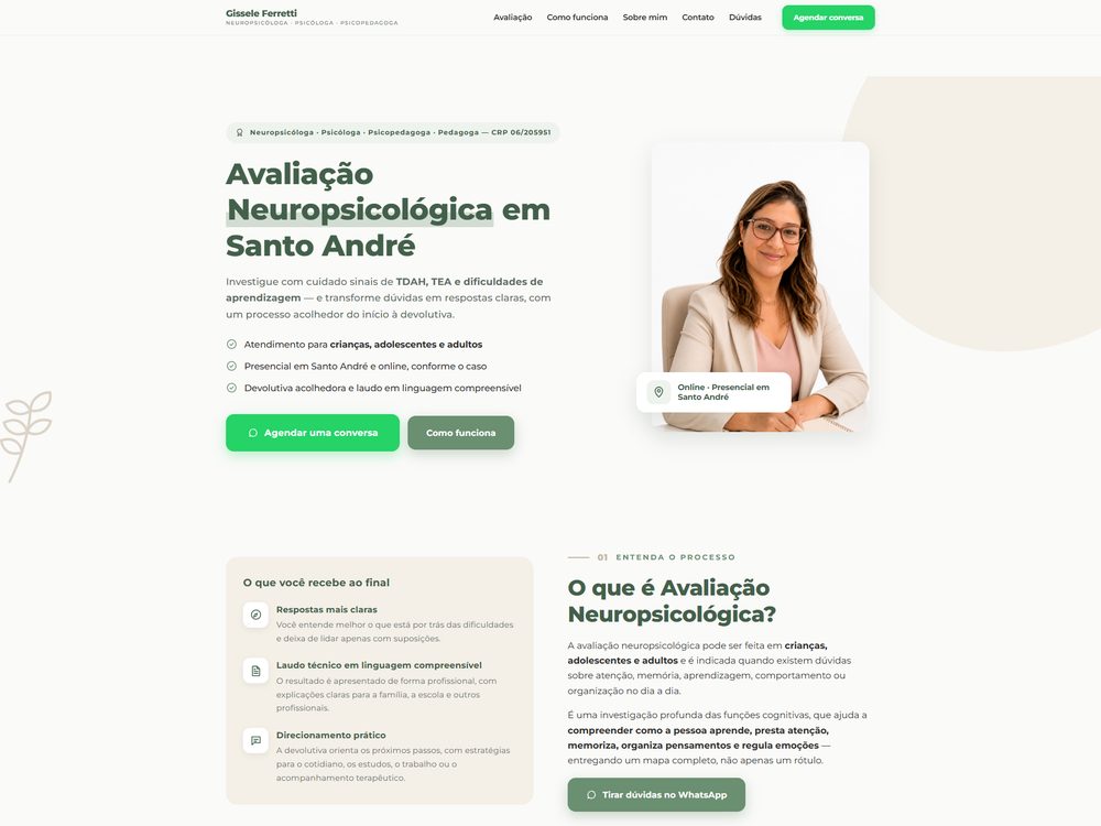 Captura de tela do site da Gissele Ferretti Psicóloga
